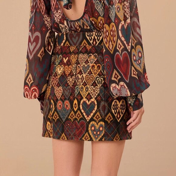 Farm Rio Black Hearts Ikat Mini Skirt - Picture 4 of 13
